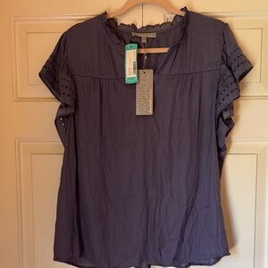 Daniel Rainn Charcoal Blouse with Eyelet Sleeves